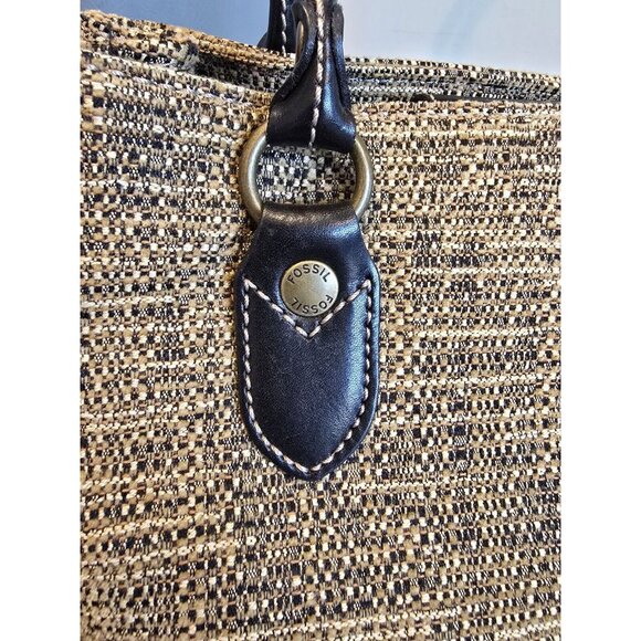 Fossil Tweed Bag Black/Brown Purse Detachable Shoulder Strap Included authentic - Picture 3 of 11